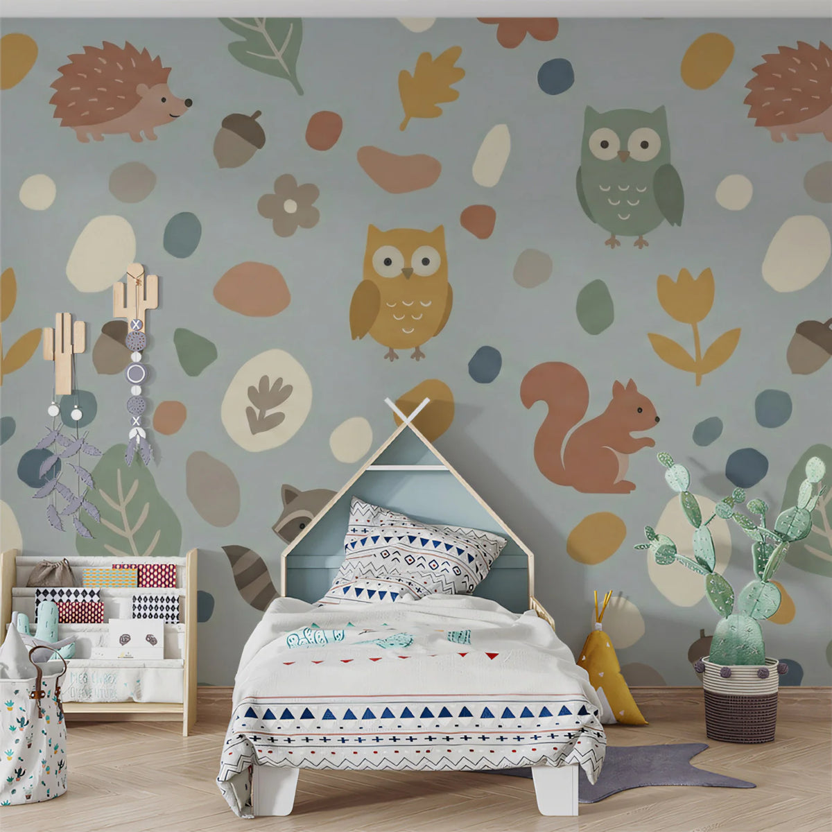 Woodland Creatures Mural Wallpaper — Playful Nature Scene Mural Wallpaper - room preview 02