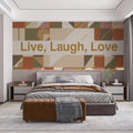 Geometric Typography Mural Wallpaper — Modern Earthy Patchwork Mural Wallpaper - room preview 02