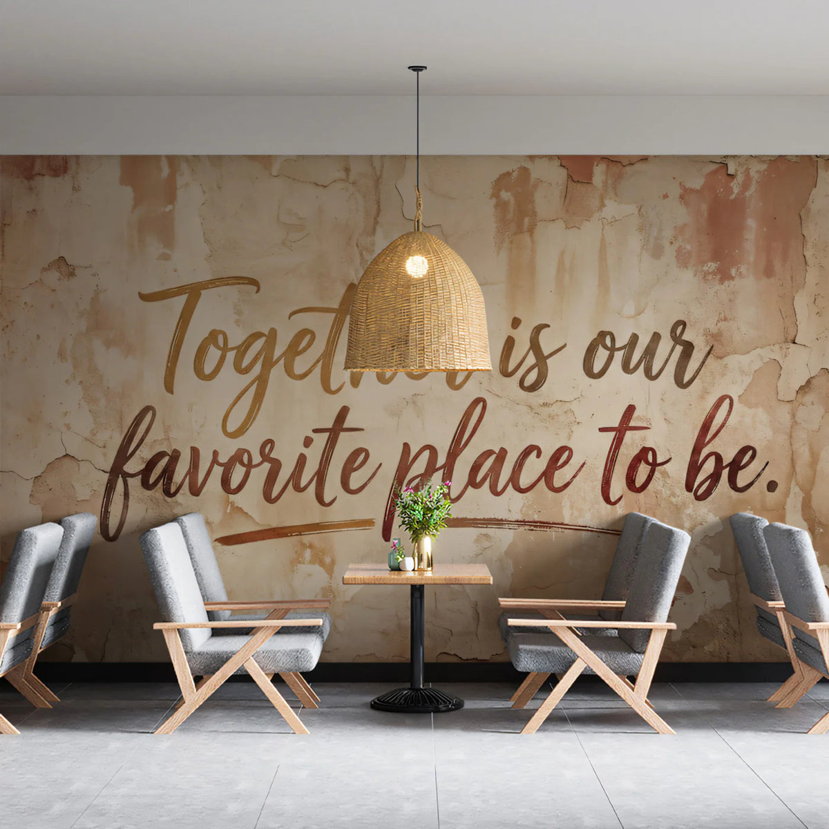 Rustic Quote Wall Mural — Distressed Plaster Script Wallpaper Mural Wallpaper - room preview 02