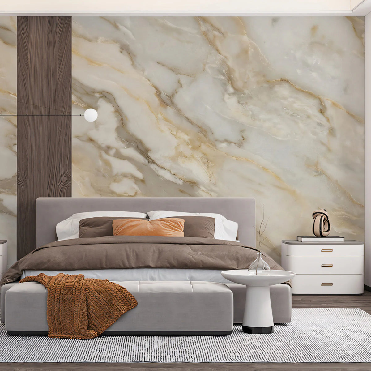 Cream and Gold Marble Texture Mural Wallpaper — Organic Stone Finish Mural Wallpaper - room preview 02