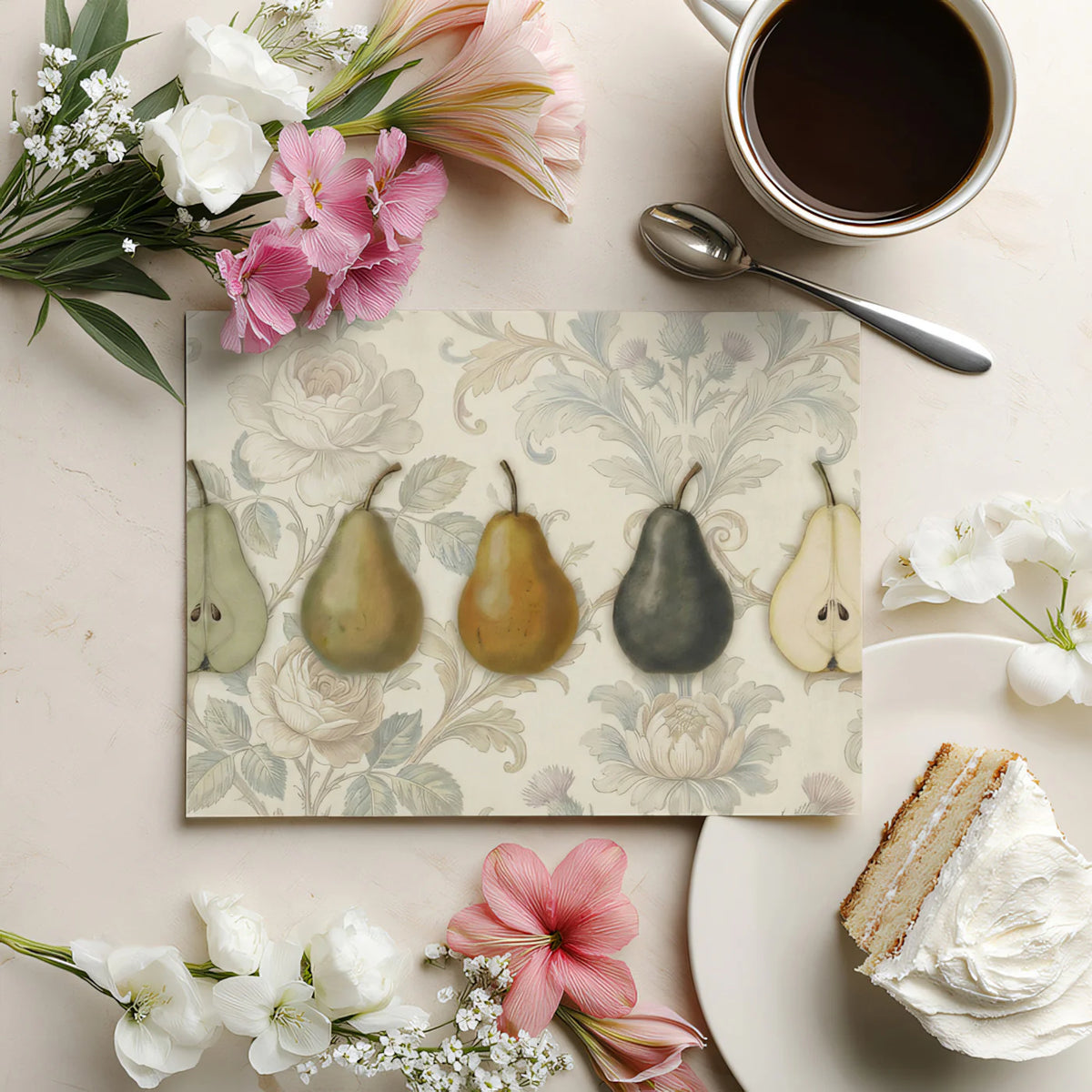 Vintage Pear Botanical Mural Wallpaper — Classic Fruit Illustration Mural Wallpaper - room preview 02