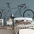 Exploded Bicycle Components Mural Wallpaper — Industrial Flat Lay Mural Wallpaper - room preview 02