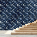 Navy Blue Acanthus Scroll Mural Wallpaper — Traditional Baroque Style Mural Wallpaper - room preview 02