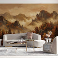 Autumn Mountain Forest Mural Wallpaper — Impressionistic Landscape Mural Wallpaper - room preview 02