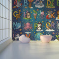 Cosmic Alphabet Animal Mural Wallpaper — Whimsical Educational Design Mural Wallpaper - room preview 02