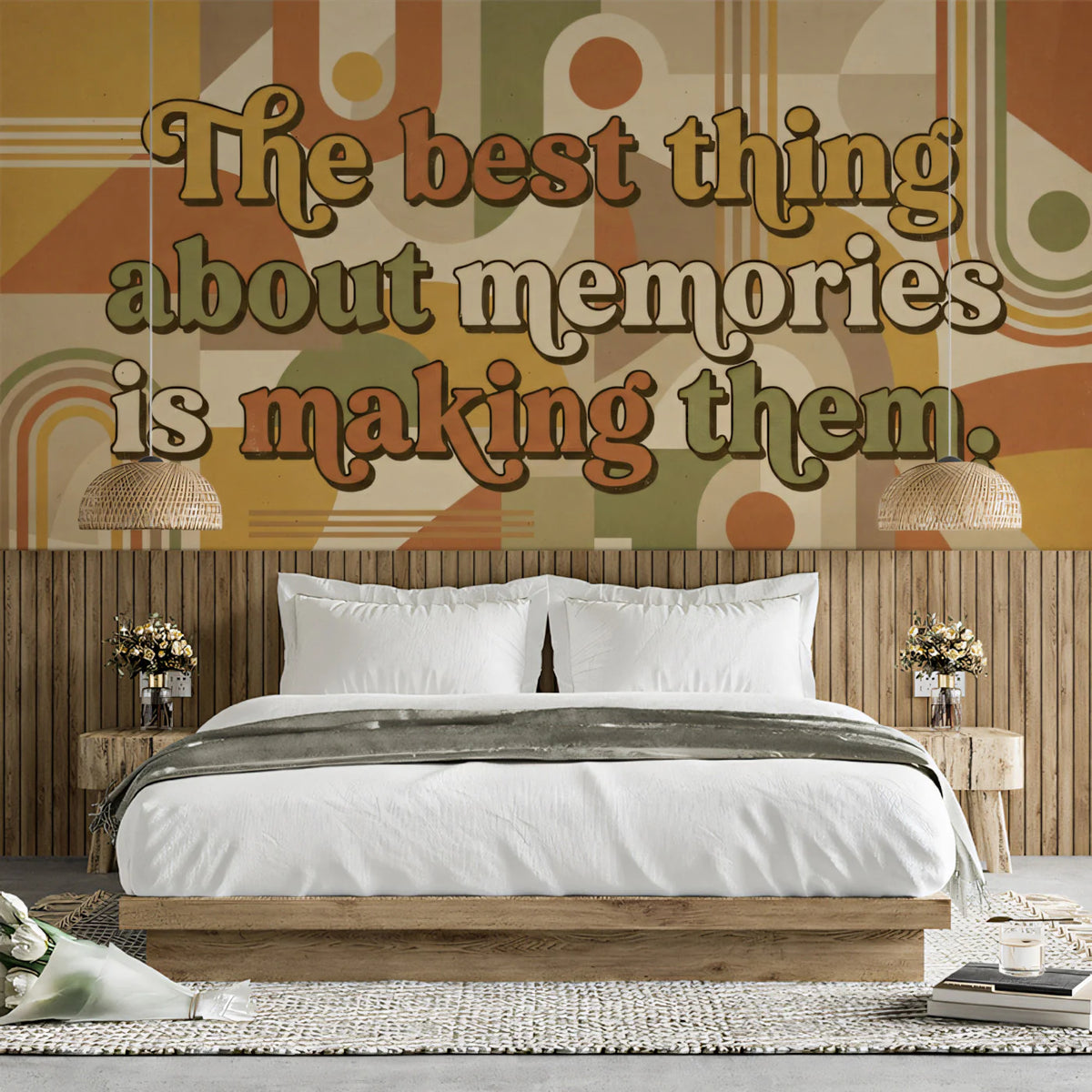 Retro Memories Typography Mural Wallpaper — 70s Geometric Graphic Mural Wallpaper - room preview 02