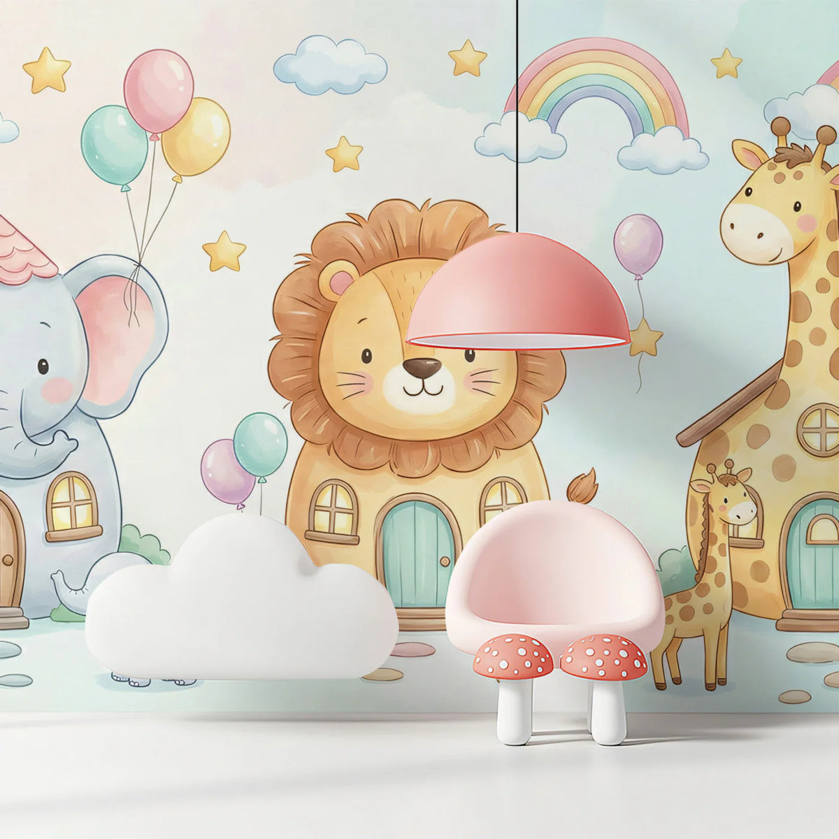 Whimsical Animal Village Mural Wallpaper for Playful Spaces Mural Wallpaper - room preview 02