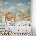 Safari Village Landscape Mural Wallpaper — Whimsical Kids Decor Mural Wallpaper - room preview 02