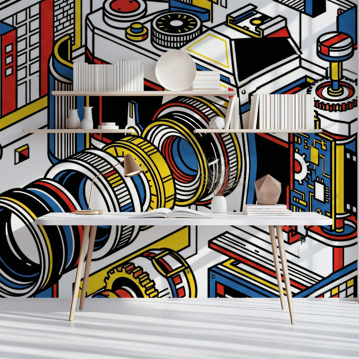 Exploded Camera Pop Art Mural Wallpaper — Isometric Photography Mural Wallpaper - room preview 02