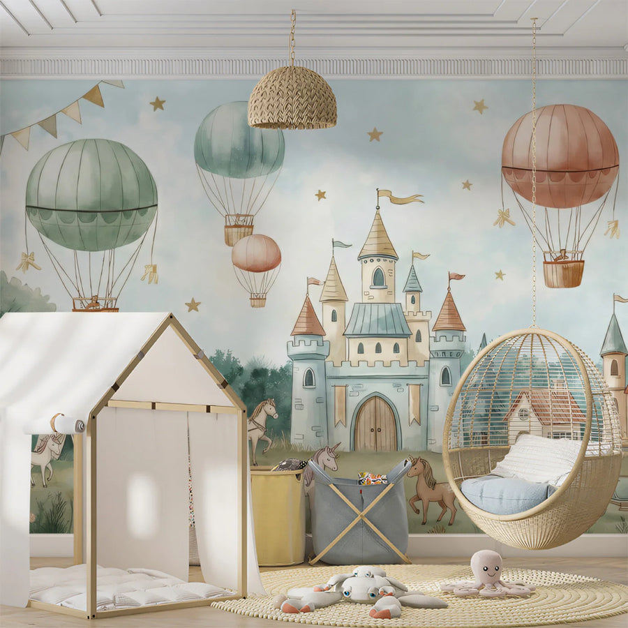 Watercolor Wallpaper Mural – Watercolour Wall Mural – Watercolor Fairytale Castle — Whimsical Landscape