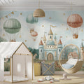 Watercolor Fairytale Castle Mural Wallpaper — Whimsical Landscape Mural Wallpaper - room preview 02