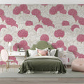Pink Botanical Wave Mural Wallpaper — Asian Inspired Floral Design Mural Wallpaper - room preview 02