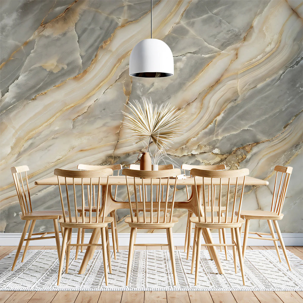 Grey and Gold Onyx Marble Mural Wallpaper — Sophisticated Stone Mural Wallpaper - room preview 02