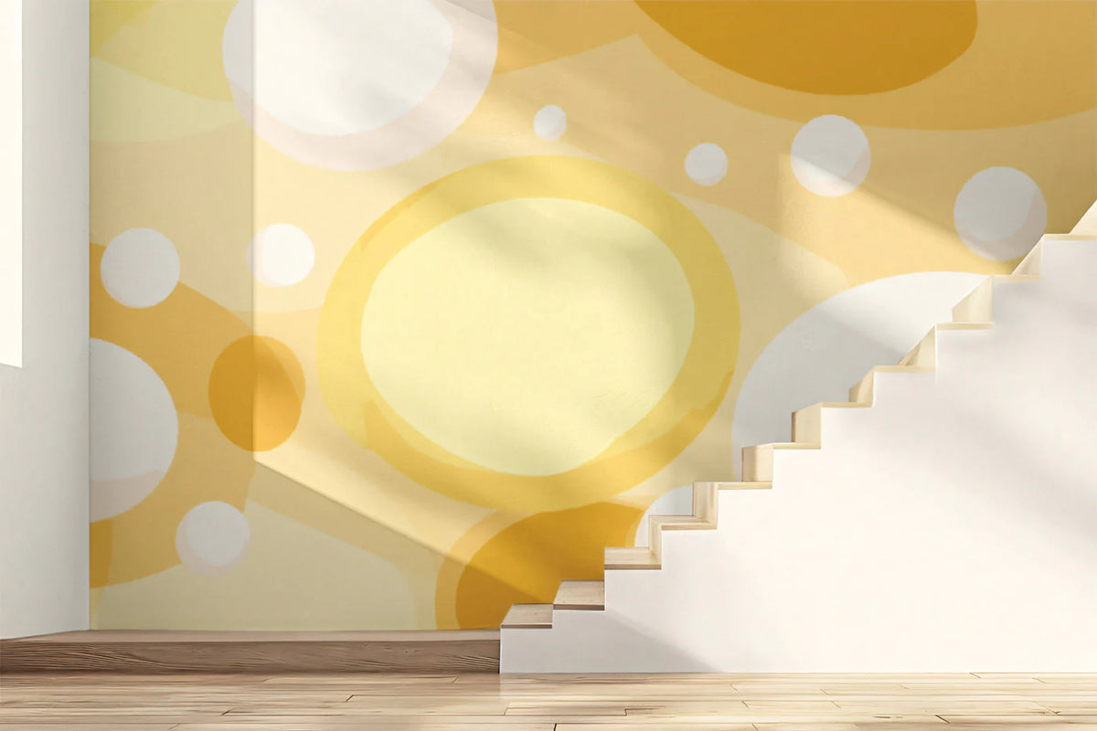Floating Sunny Orbs Mural Wallpaper — Playful Yellow Abstract Mural Wallpaper - room preview 02