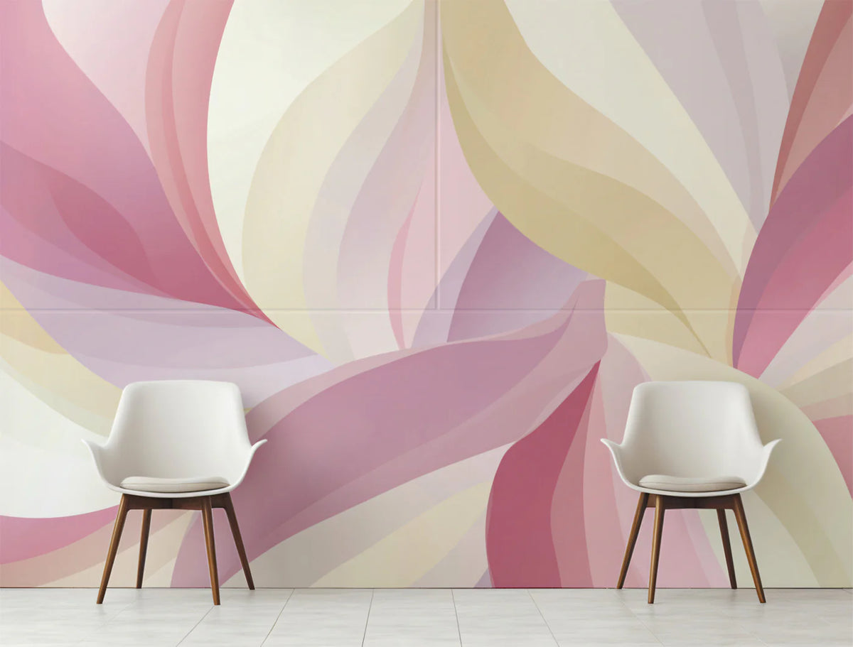 Abstract Organic Curves Mural Wallpaper — Soft Dusty Rose & Cream Mural Wallpaper - room preview 02