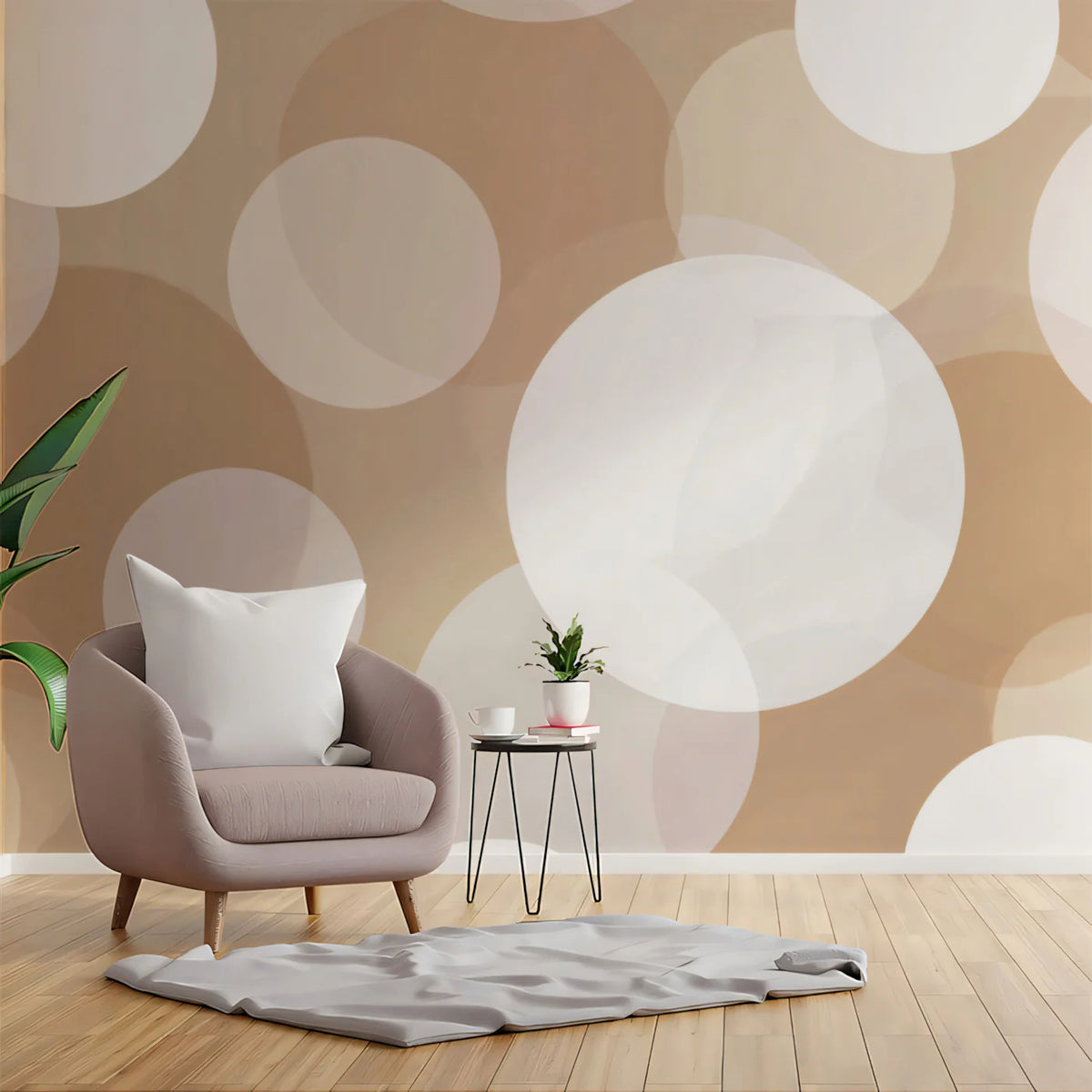 Floating Circles Mural Wallpaper — Soft Earthy Neutral Abstract Mural Wallpaper - room preview 02