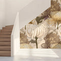 Oriental Chrysanthemum Floral Mural Wallpaper — Vintage Style Mural Wallpaper - room preview 02