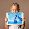 Dreaming Girl and Whale Mural Wallpaper — Whimsical Blue Scene Mural Wallpaper - room preview 02