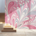 Fluid Marble Swirl Mural Wallpaper — Soft Pink & Grey Abstract Mural Wallpaper - room preview 02