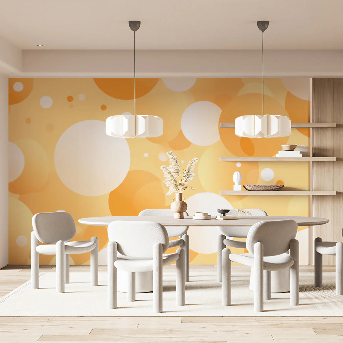 Golden Bokeh Glow Mural Wallpaper — Abstract Circle Pattern Mural Wallpaper - room preview 02