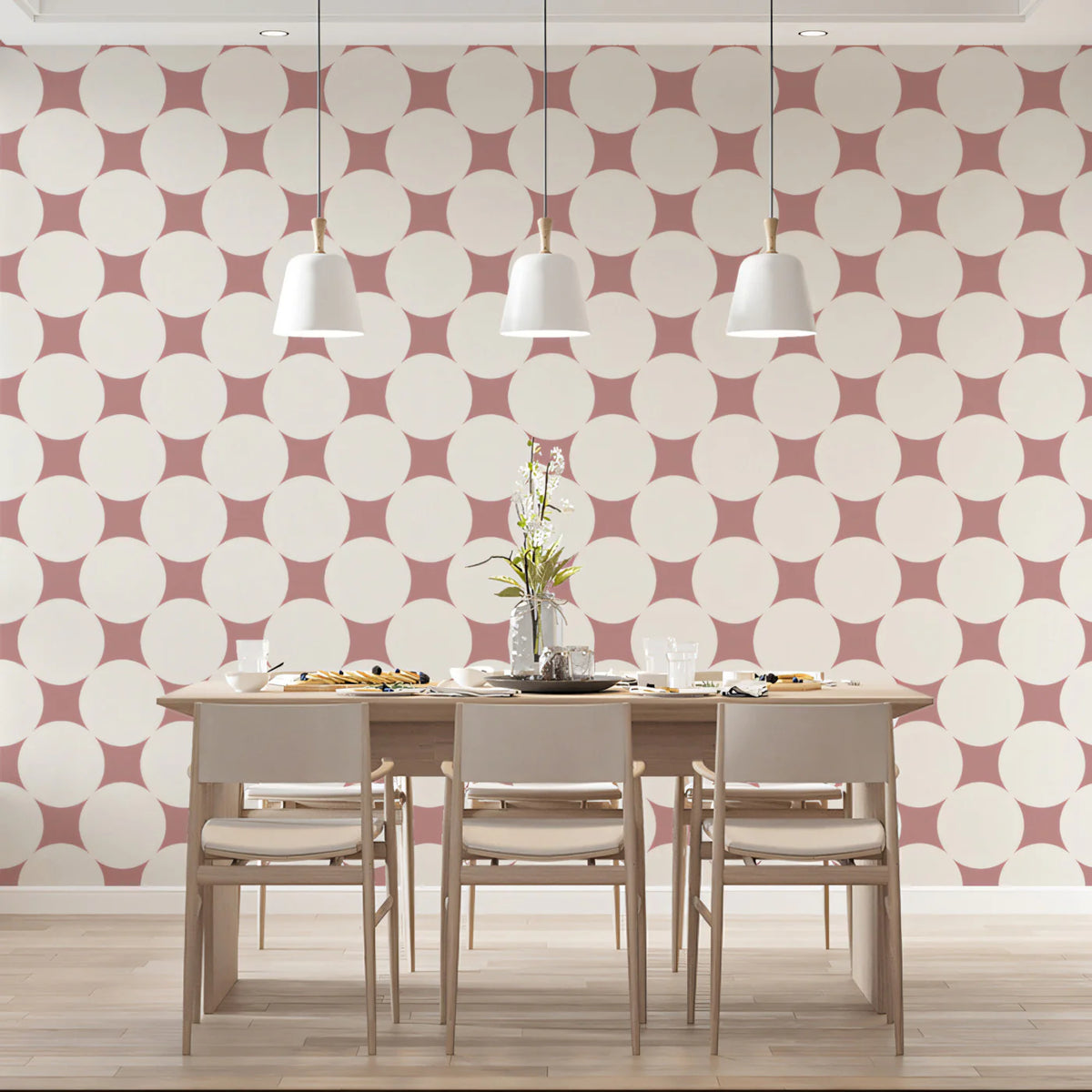 Minimalist Polka Dot Mural Wallpaper — Soft Mauve and Cream Mural Wallpaper - room preview 02