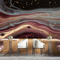 Burgundy and Gold Fluid Marble Mural Wallpaper — Artistic Design Mural Wallpaper - room preview 02