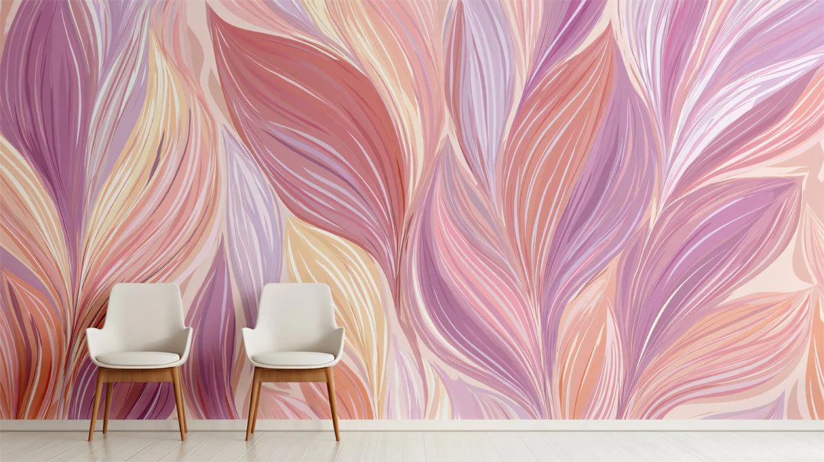 Abstract Petal Flow Mural Wallpaper — Soft Pastel Art Mural Wallpaper - room preview 02