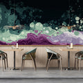 Fluid Acrylic Swirl Mural Wallpaper — Deep Plum and Seafoam Mural Wallpaper - room preview 02