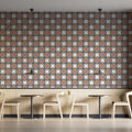 Mid-Century Geometric Mural Wallpaper in Dusty Rose and Ochre Mural Wallpaper - room preview 02