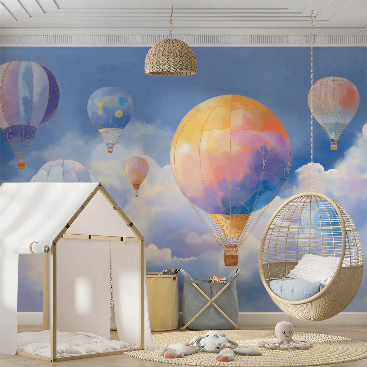 Floating Hot Air Balloon Mural Wallpaper —Whimsical Sky Design Mural Wallpaper - room preview 02