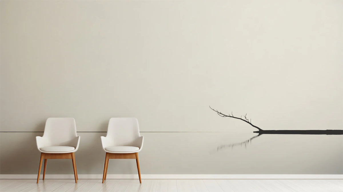 Zen Branch Reflection Mural Wallpaper — Minimalist Ink Silhouette Mural Wallpaper - room preview 02