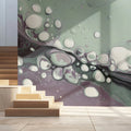 Fluid Cell Abstract Mural Wallpaper — Muted Sage and Lavender Mural Wallpaper - room preview 02