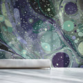 Cosmic Marble Mural Wallpaper — Swirling Purple and Mint Tones Mural Wallpaper - room preview 02