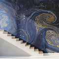 Cosmic Fluid Mural Wallpaper in Navy and Gold Lacing Mural Wallpaper - room preview 02