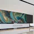 Turquoise and Bronze Fluid Art Mural Wallpaper - room preview 02