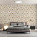 Art Deco Fan Mural Wallpaper — Geometric Bronze and Cream Pattern Mural Wallpaper - room preview 02