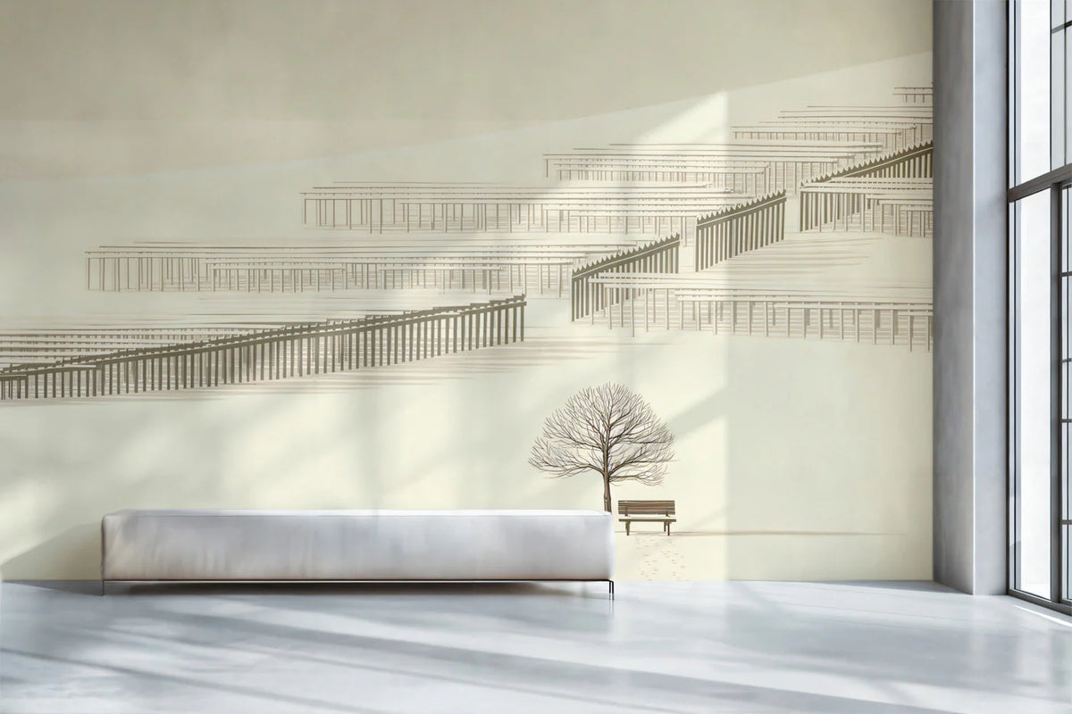Minimalist Snowy Landscape Mural Wallpaper — Zen Horizon Mural Wallpaper - room preview 02