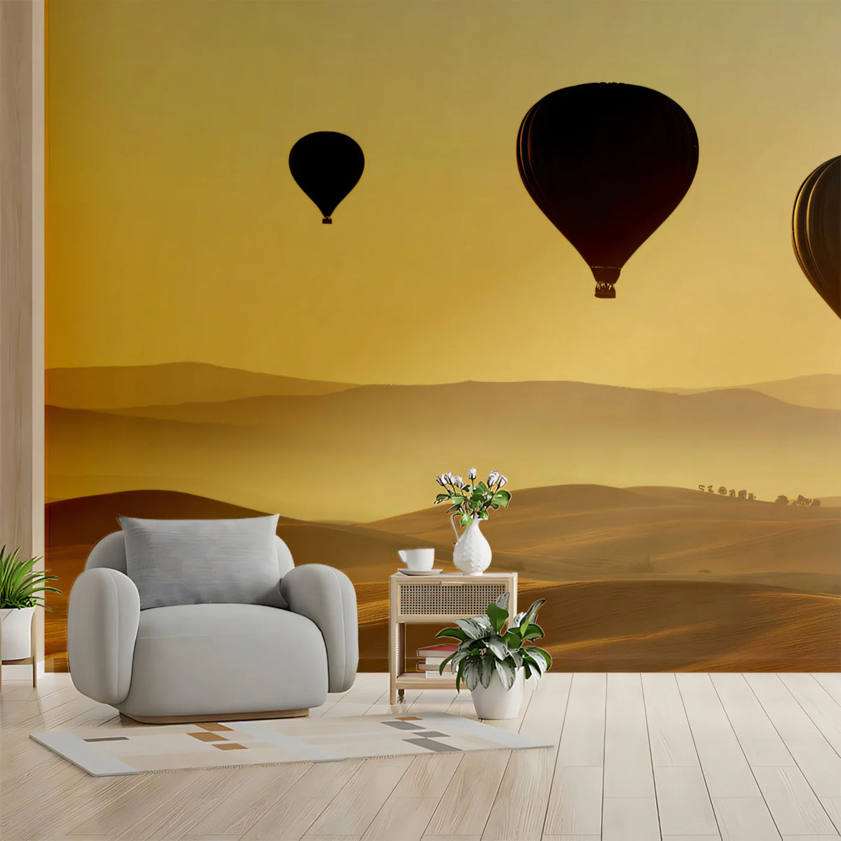 Hot Air Balloon Desert Mural Wallpaper — Cinematic Golden Horizon Mural Wallpaper - room preview 02