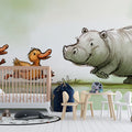 Running Hippo and Duck Friends Mural Wallpaper — Whimsical Storybook Mural Wallpaper - room preview 02