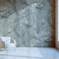 Classical Peony Mural Wallpaper — Sage Green Botanical Art Mural Wallpaper - room preview 02