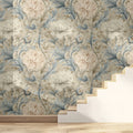 Victorian Peony Mural Wallpaper — Soft Blue and Cream Floral Mural Wallpaper - room preview 02