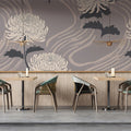 Minimalist Chrysanthemum Mural Wallpaper — Muted Floral Art Mural Wallpaper - room preview 02