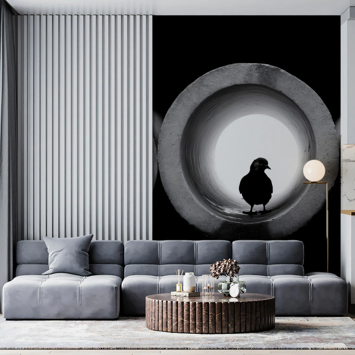 Urban Bird Silhouette Mural Wallpaper — Minimalist Photography Mural Wallpaper - room preview 02