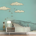 Blue Whale Storybook Mural Wallpaper — Hand-Drawn Sketch Illustration Mural Wallpaper - room preview 02