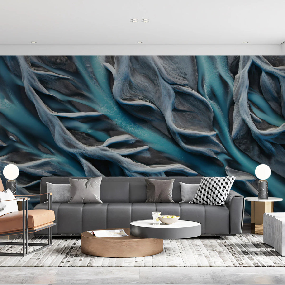 Aerial Glacial River Mural Wallpaper — Modern Organic Abstract Mural Wallpaper - room preview 02
