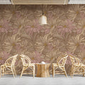 Vintage Chrysanthemum Mural Wallpaper — Warm Taupe and Blush Mural Wallpaper - room preview 02