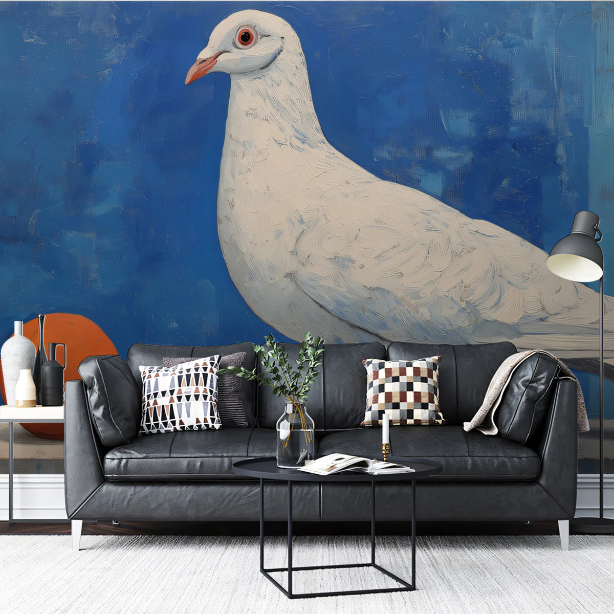 White Pigeon and Orange Oil Painting Mural Wallpaper - room preview 02