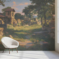 Pastoral Ruins Mural Wallpaper — Impressionist Landscape Design Mural Wallpaper - room preview 02