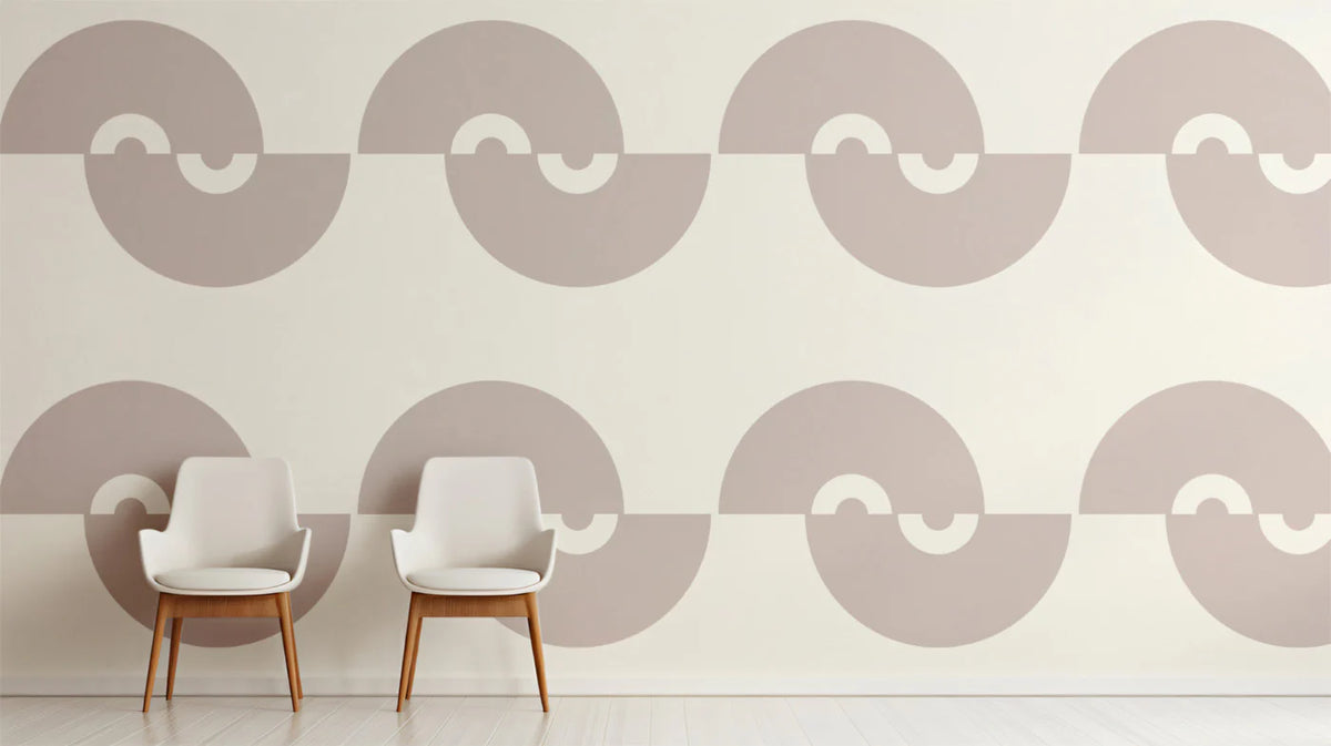 Minimalist Semicircle Wave Mural Wallpaper — Taupe and Off-White Mural Wallpaper - room preview 02