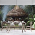 Rainforest Thatched Hut Mural Wallpaper — Impressionist Oil Painting Mural Wallpaper - room preview 02